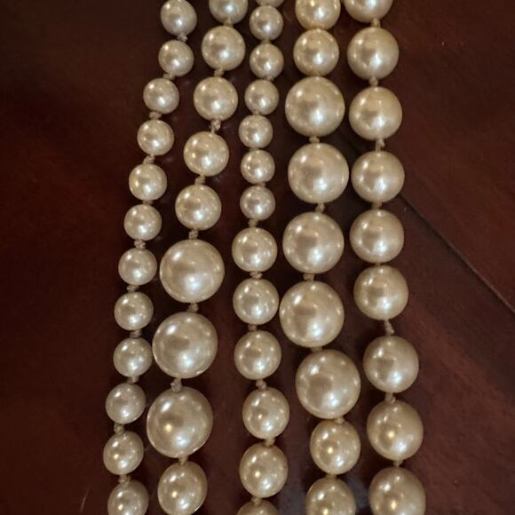 J Crew Cream Pearl Necklace Multi 5 Strand Retro Preppy Statement Station - Picture 4 of 10